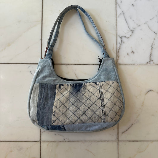 Denim Patchwork Zipper Bag