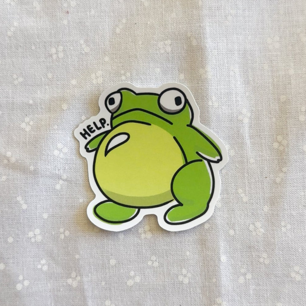 "Help." Frog Vinyl Sticker