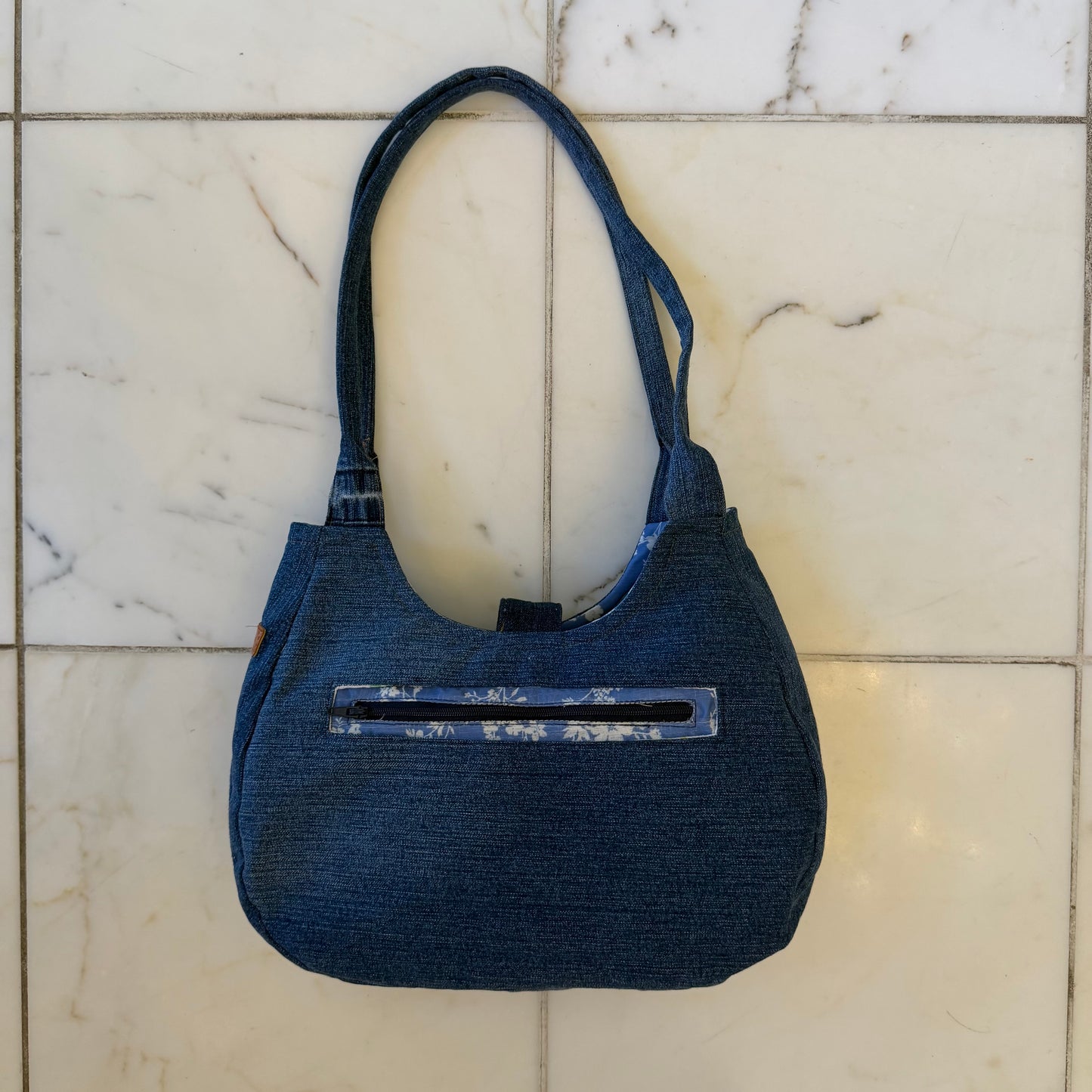 Dark Embroidered Denim Bag