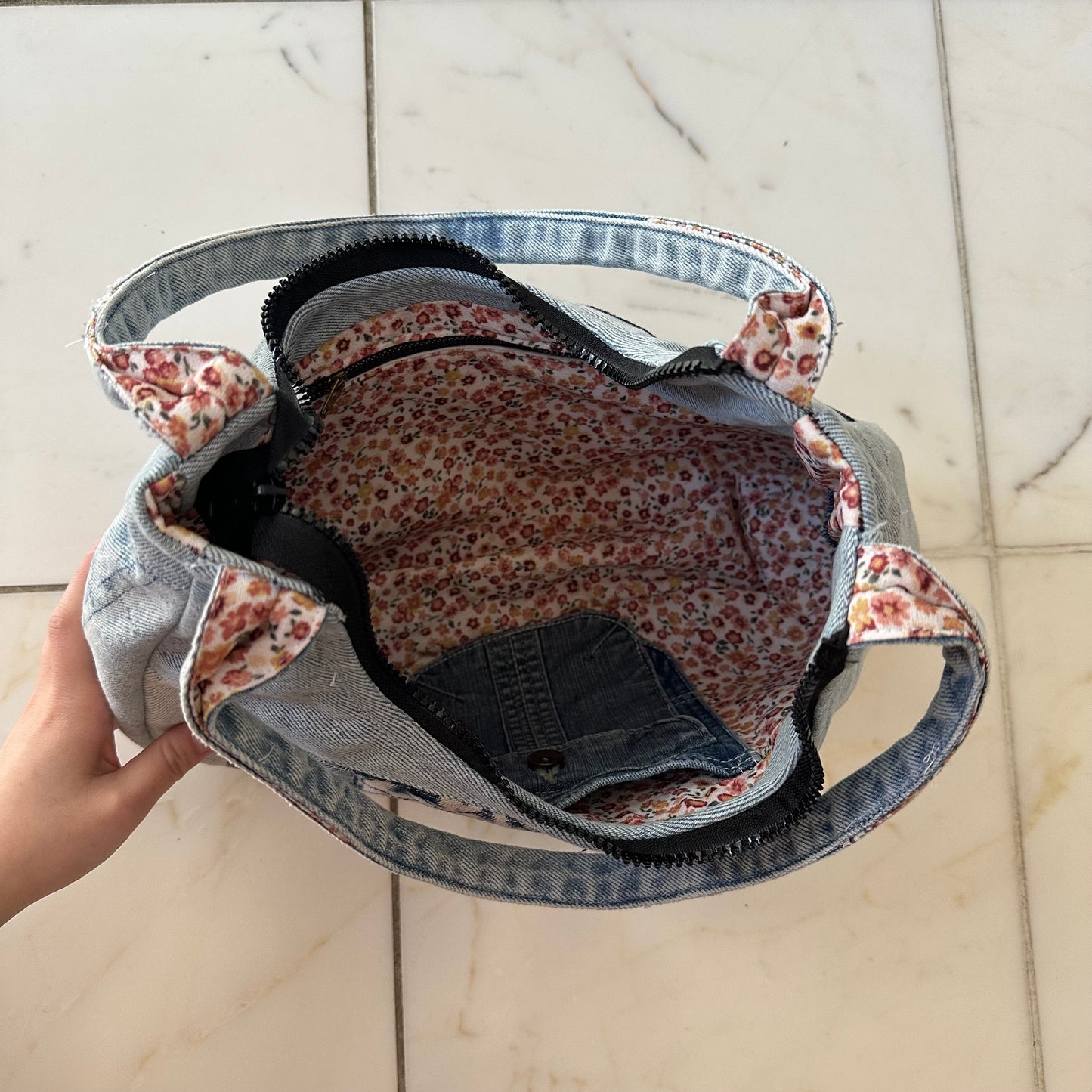 Denim Patchwork Zipper Bag