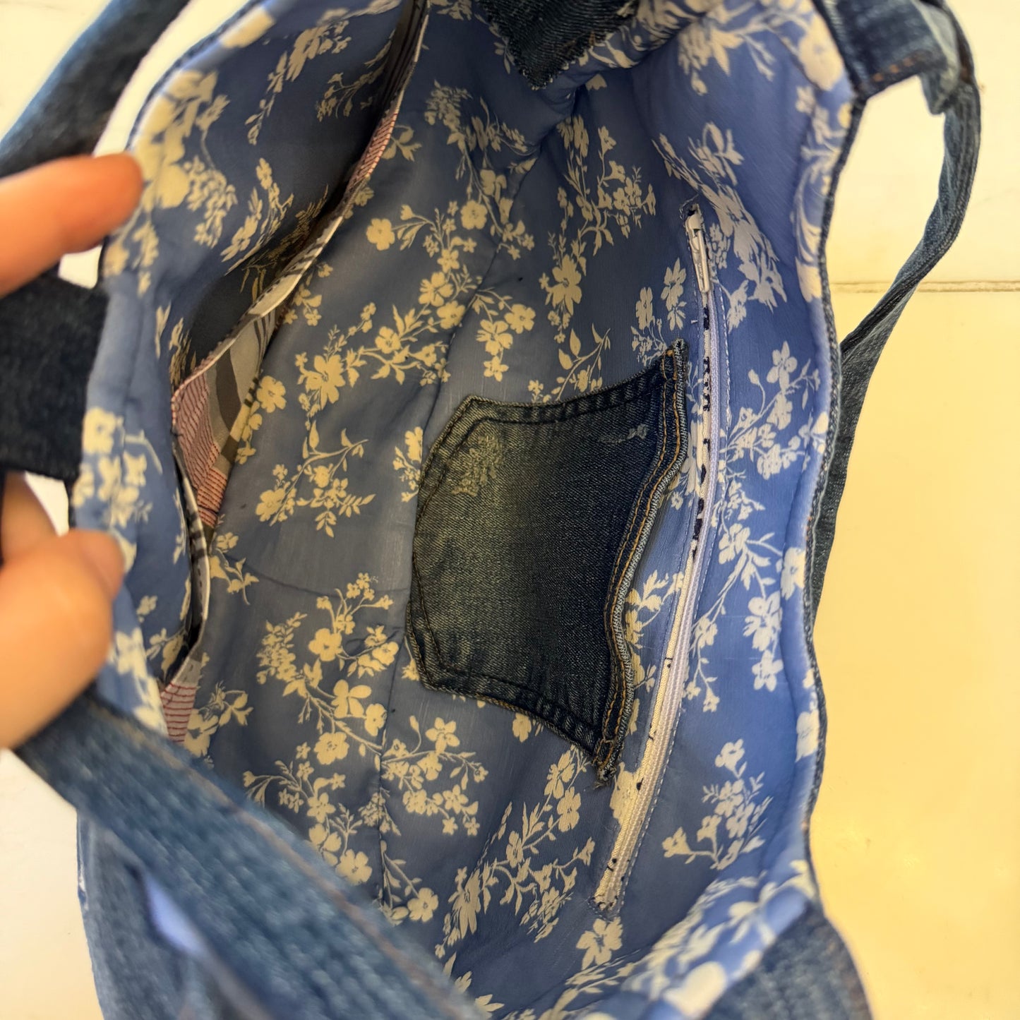 Dark Embroidered Denim Bag
