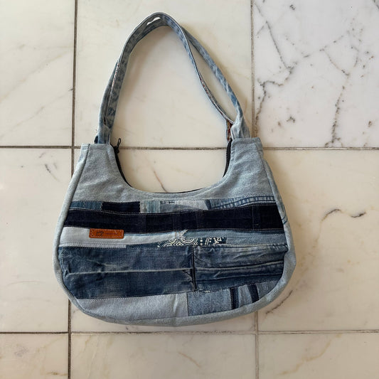 Denim Patchwork Zipper Bag