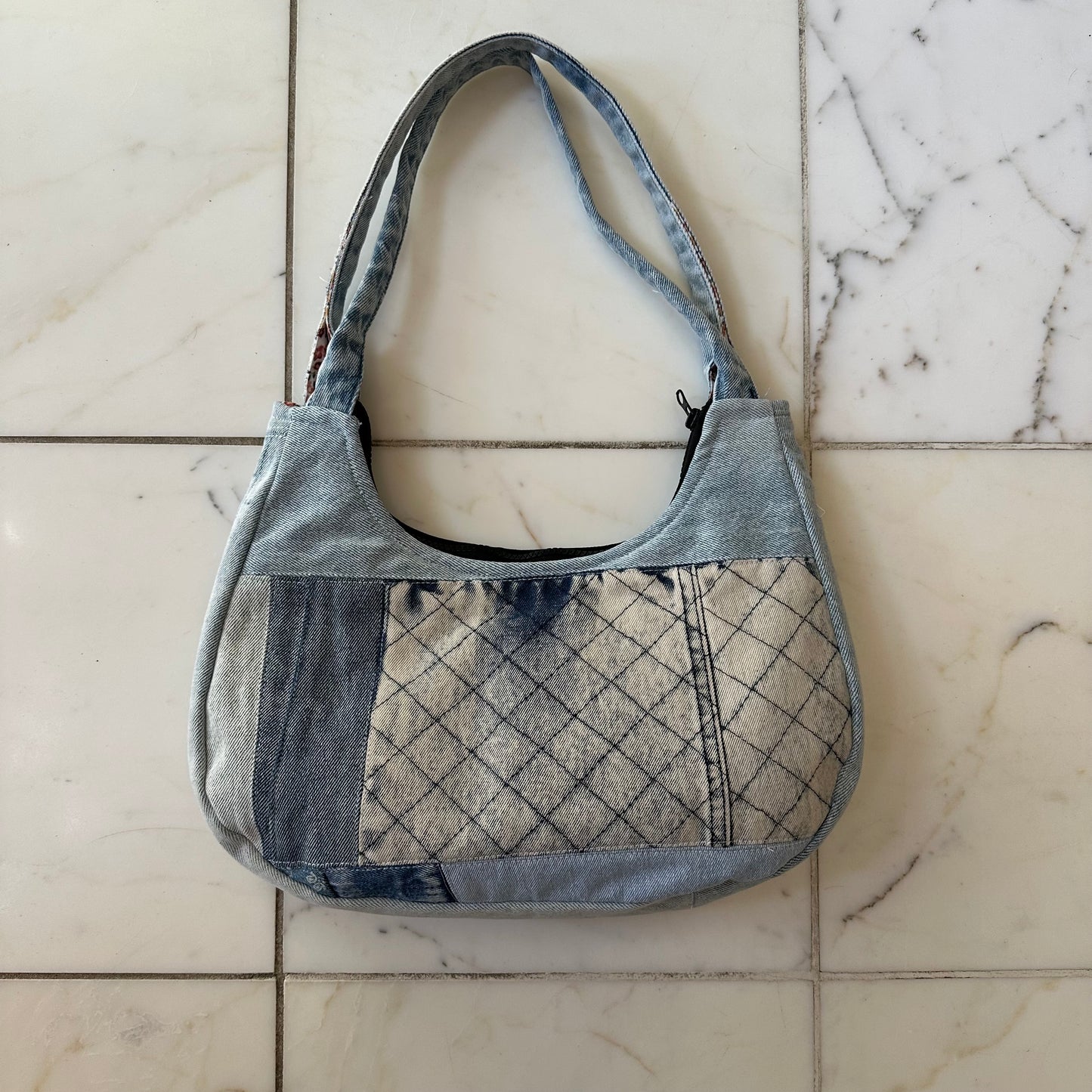 Denim Patchwork Zipper Bag