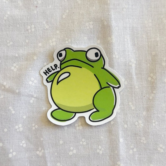 "Help." Frog Vinyl Sticker